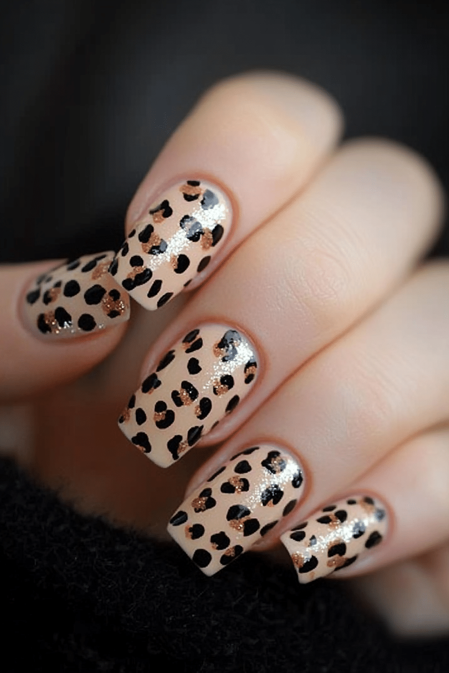 23. Champagne Glimmer Cheetah (Cheetah Nail Design Ideas) - Cheetah Nail Design Ideas