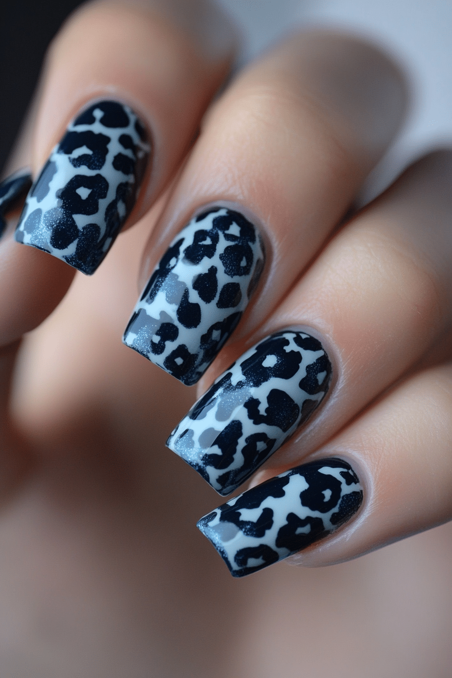 25. Denim Blue and Wild Details (Cheetah Nail Design Ideas) - Cheetah Nail Design Ideas