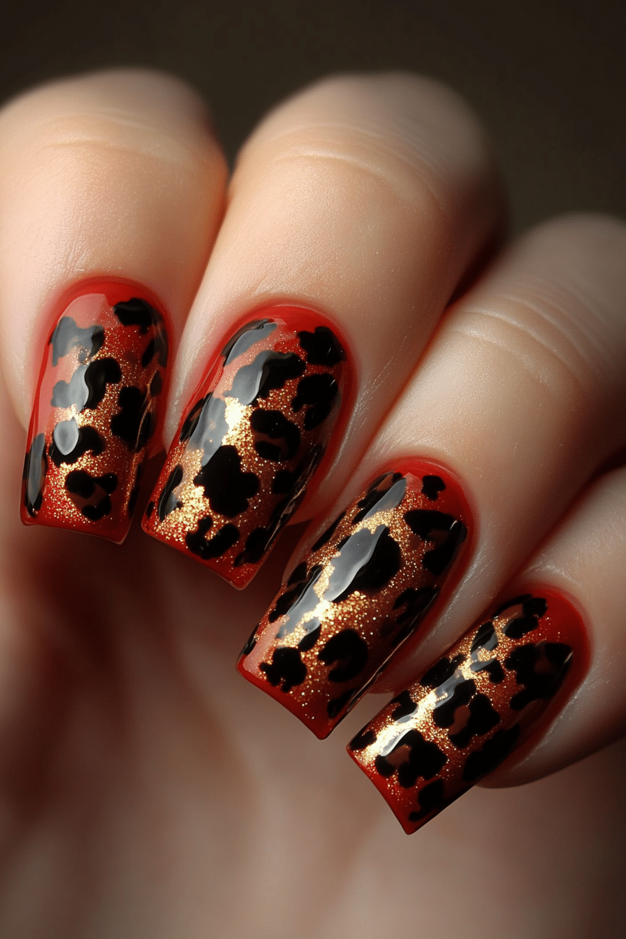 26. Cherry Red Safari (Cheetah Nail Design Ideas) - Cheetah Nail Design Ideas