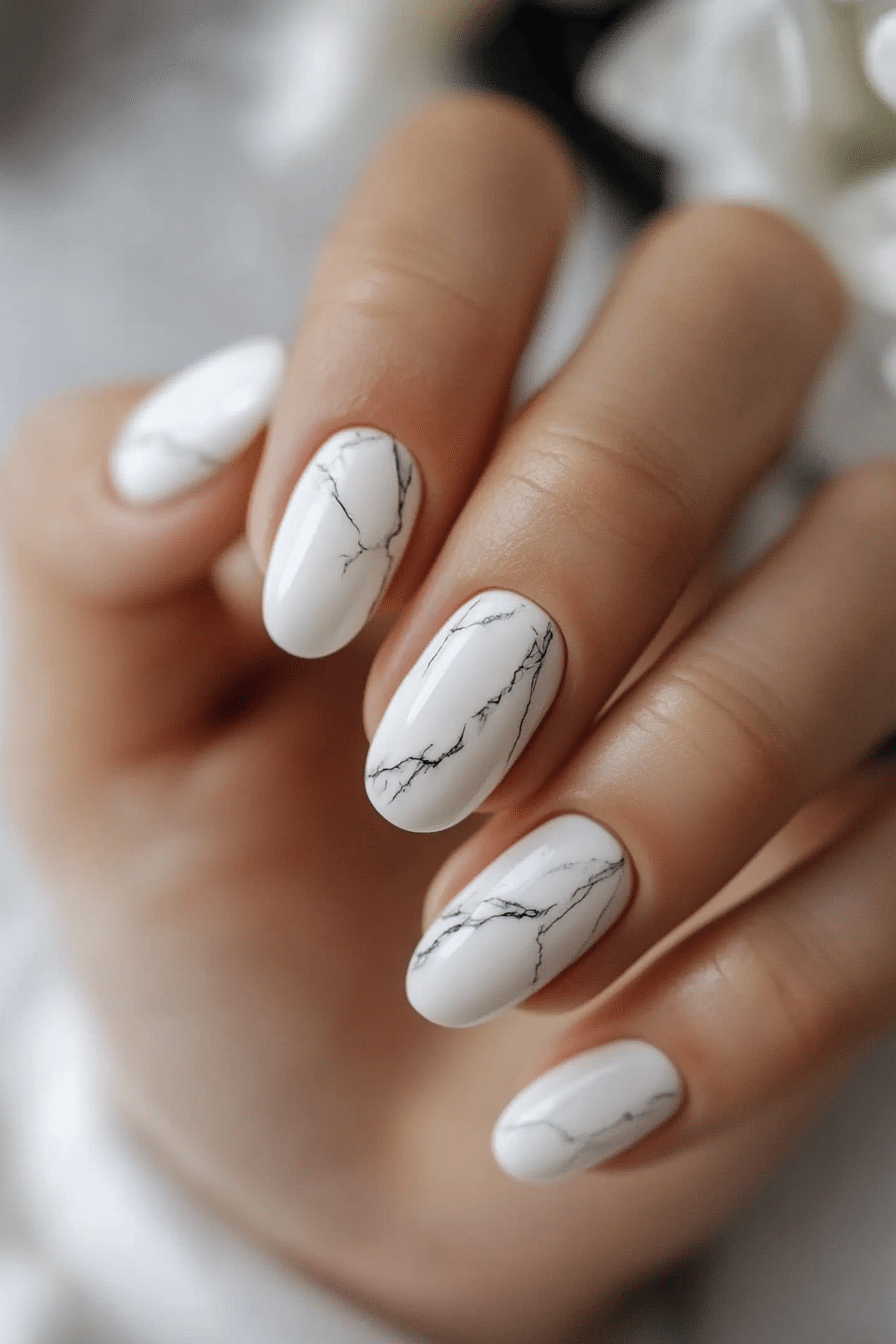 3. Milky White Marble (Classy Short Nail Design Ideas) - Classy Short Nail Design Ideas