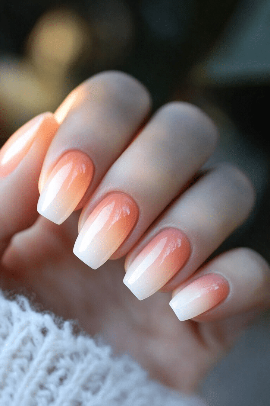 6. Peachy Pearl Gradient (Classy Short Nail Design Ideas) - Classy Short Nail Design Ideas