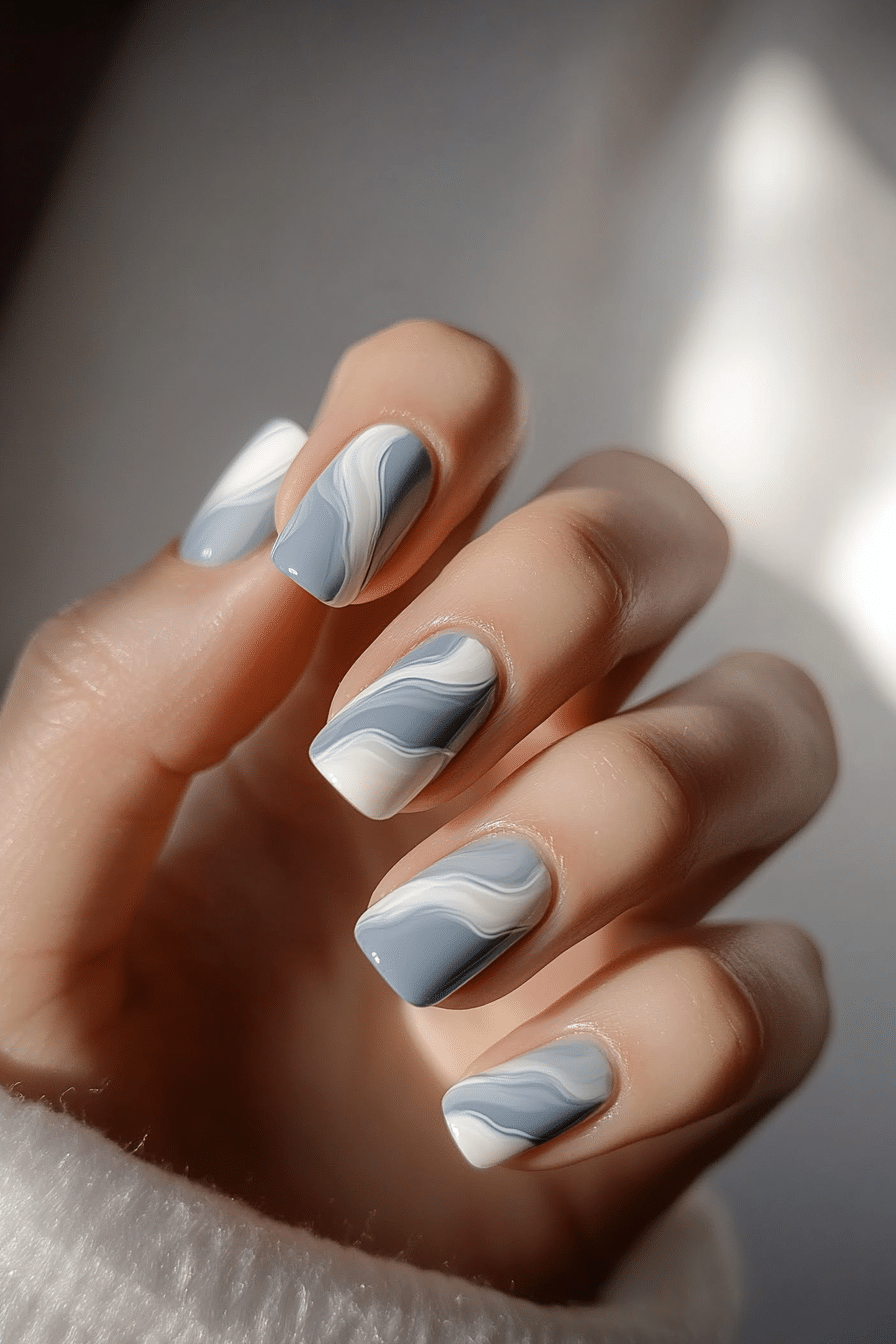 13. Cloudy Sky Swirls (Classy Short Nail Design Ideas) - Classy Short Nail Design Ideas