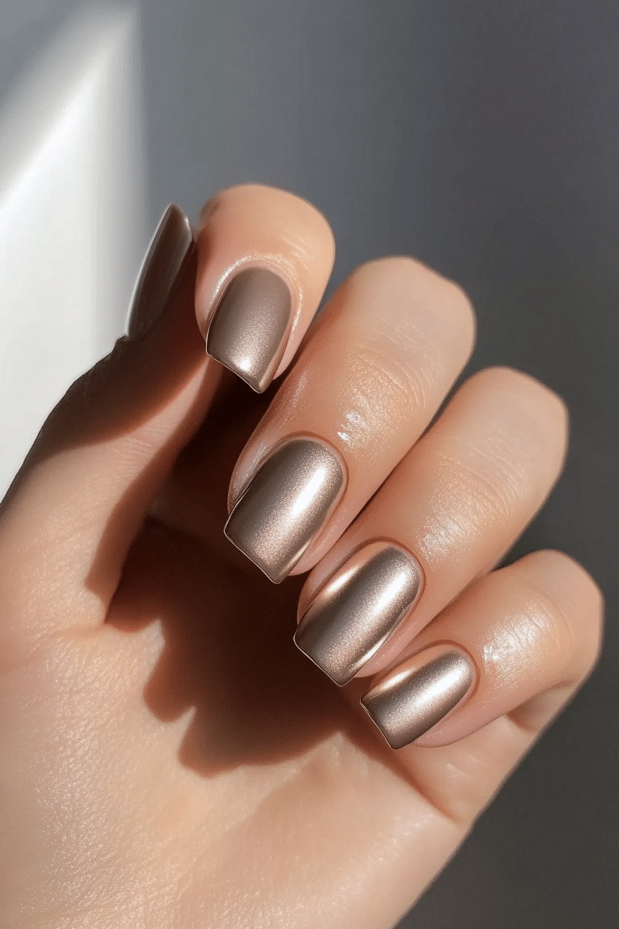 18. Smoky Taupe Sheen (Classy Short Nail Design Ideas) - Classy Short Nail Design Ideas