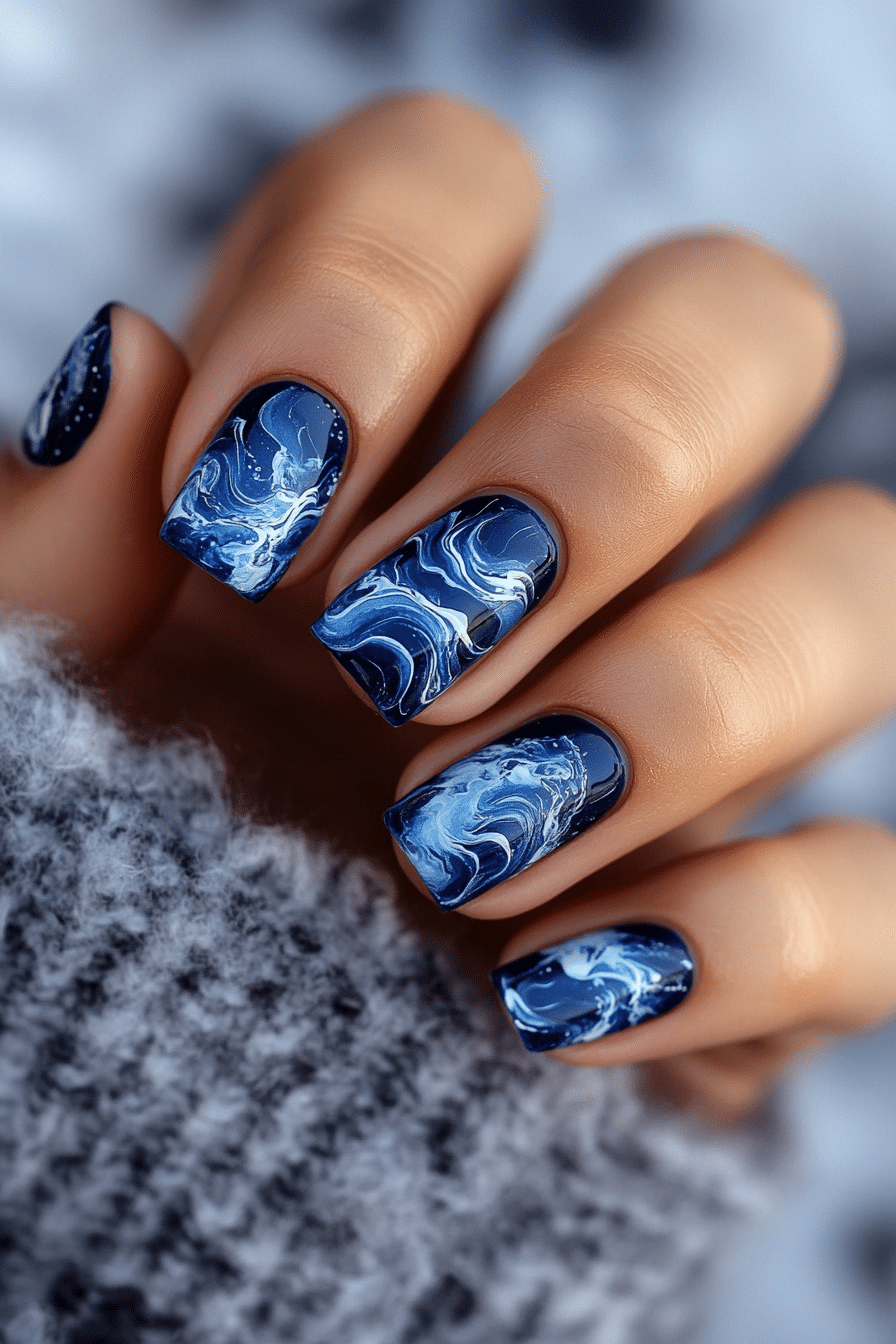 20. Steel Blue Waves (Classy Short Nail Design Ideas) - Classy Short Nail Design Ideas