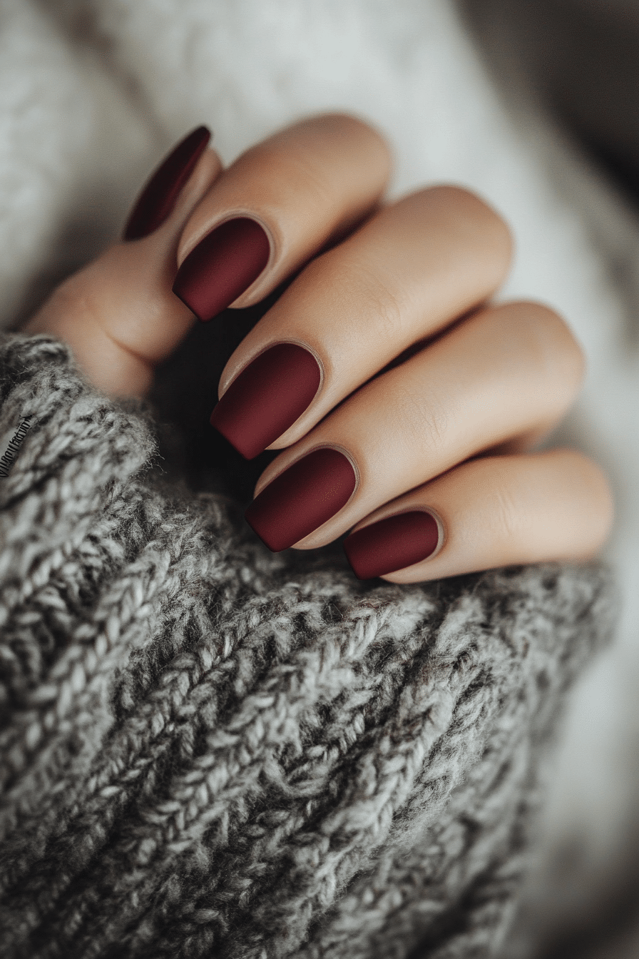 22. Velvet Burgundy Touch (Classy Short Nail Design Ideas) - Classy Short Nail Design Ideas