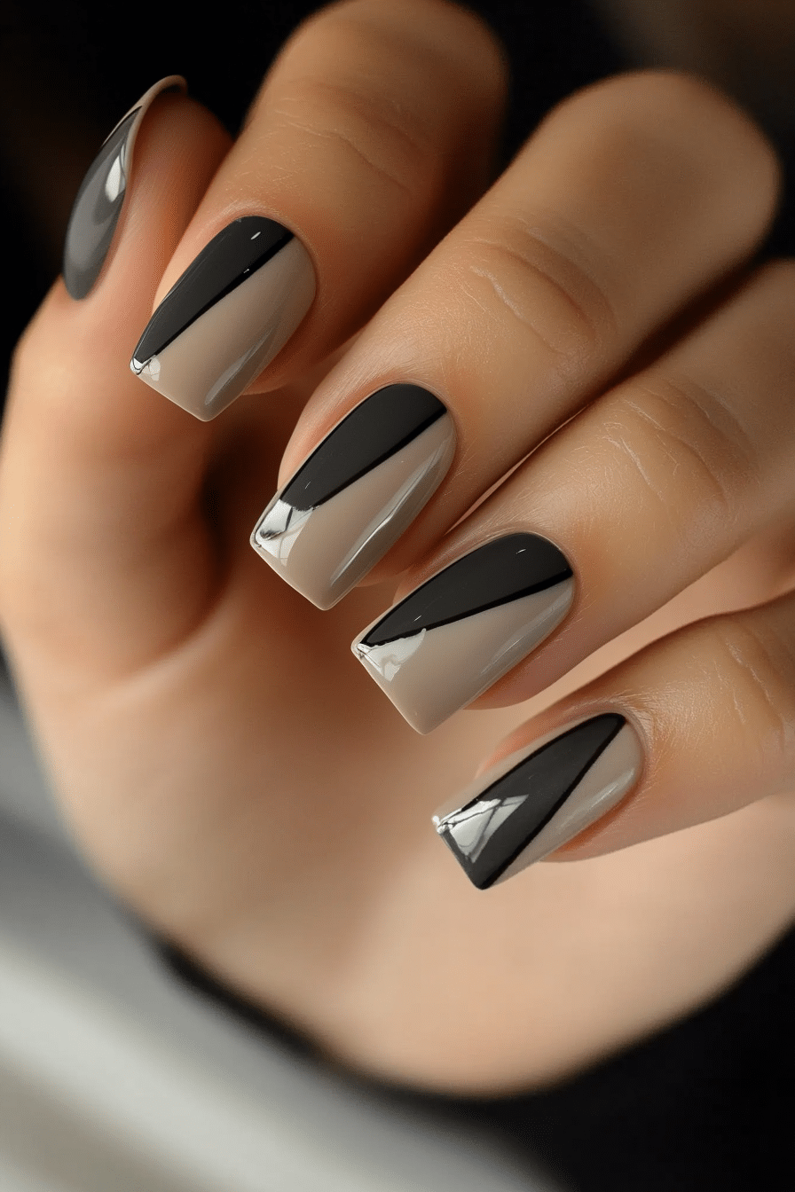 23. Beige and Slate Split (Classy Short Nail Design Ideas) - Classy Short Nail Design Ideas