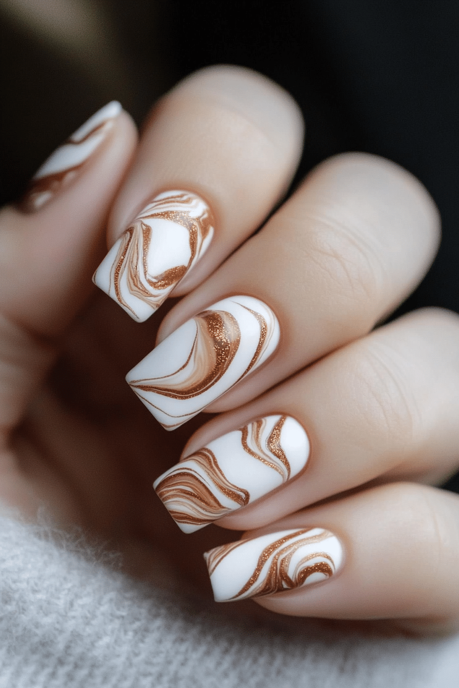 2. Cinnamon Marble (Short Thanksgiving Nail Design Ideas) - Short Thanksgiving Nail Design Ideas