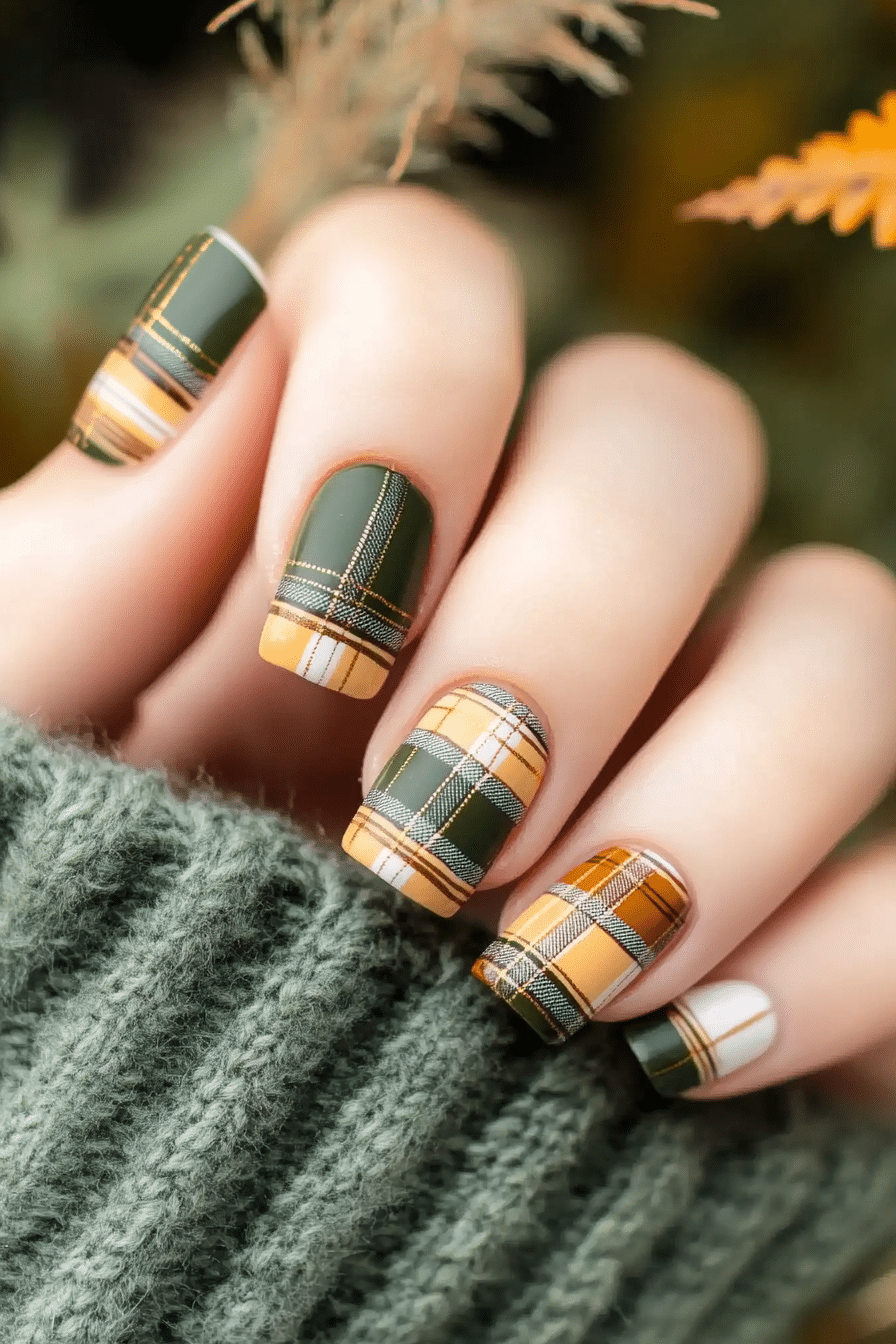 3. Harvest Plaid (Short Thanksgiving Nail Design Ideas) - Short Thanksgiving Nail Design Ideas