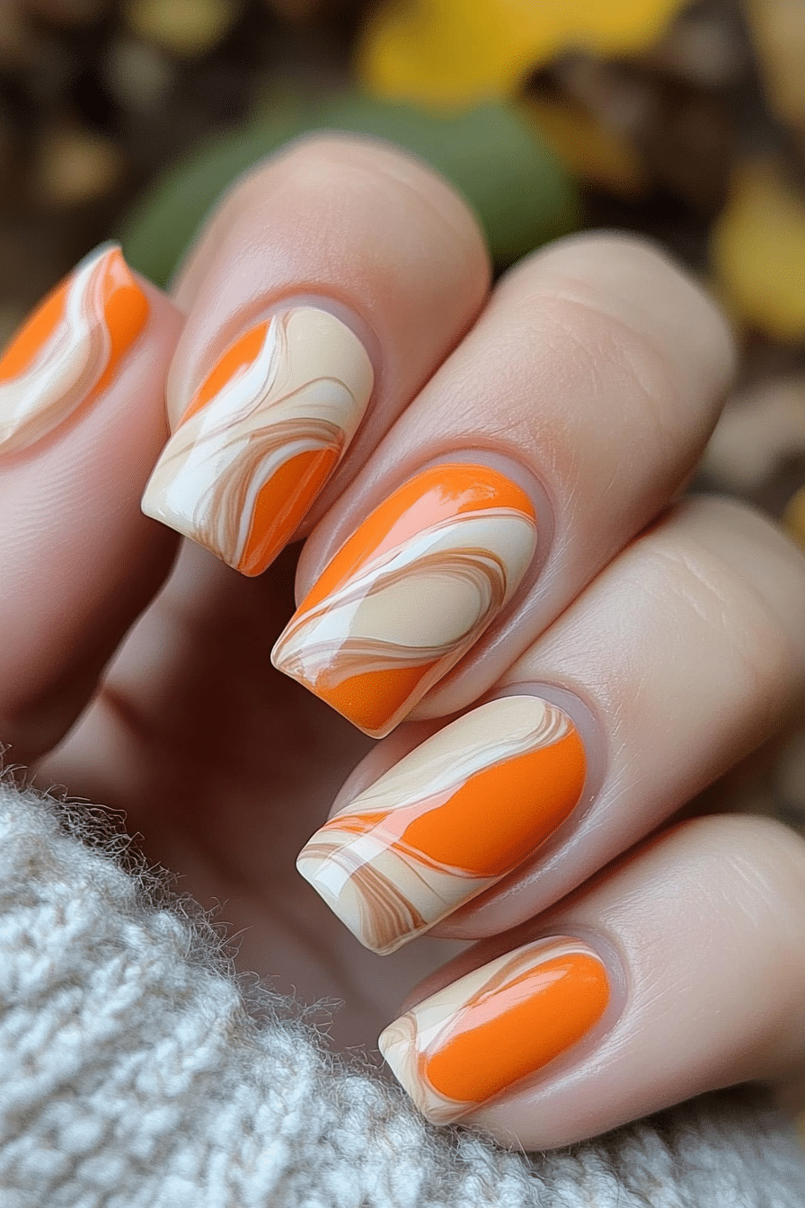4. Pumpkin Spice Swirl (Short Thanksgiving Nail Design Ideas) - Short Thanksgiving Nail Design Ideas