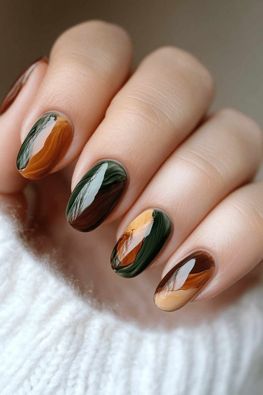 5. Fall Forest Mix (Short Thanksgiving Nail Design Ideas) - Short Thanksgiving Nail Design Ideas