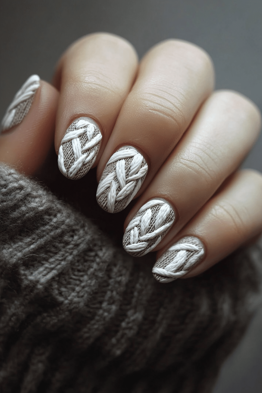 7. Sweater Knit Texture (Short Thanksgiving Nail Design Ideas) - Short Thanksgiving Nail Design Ideas