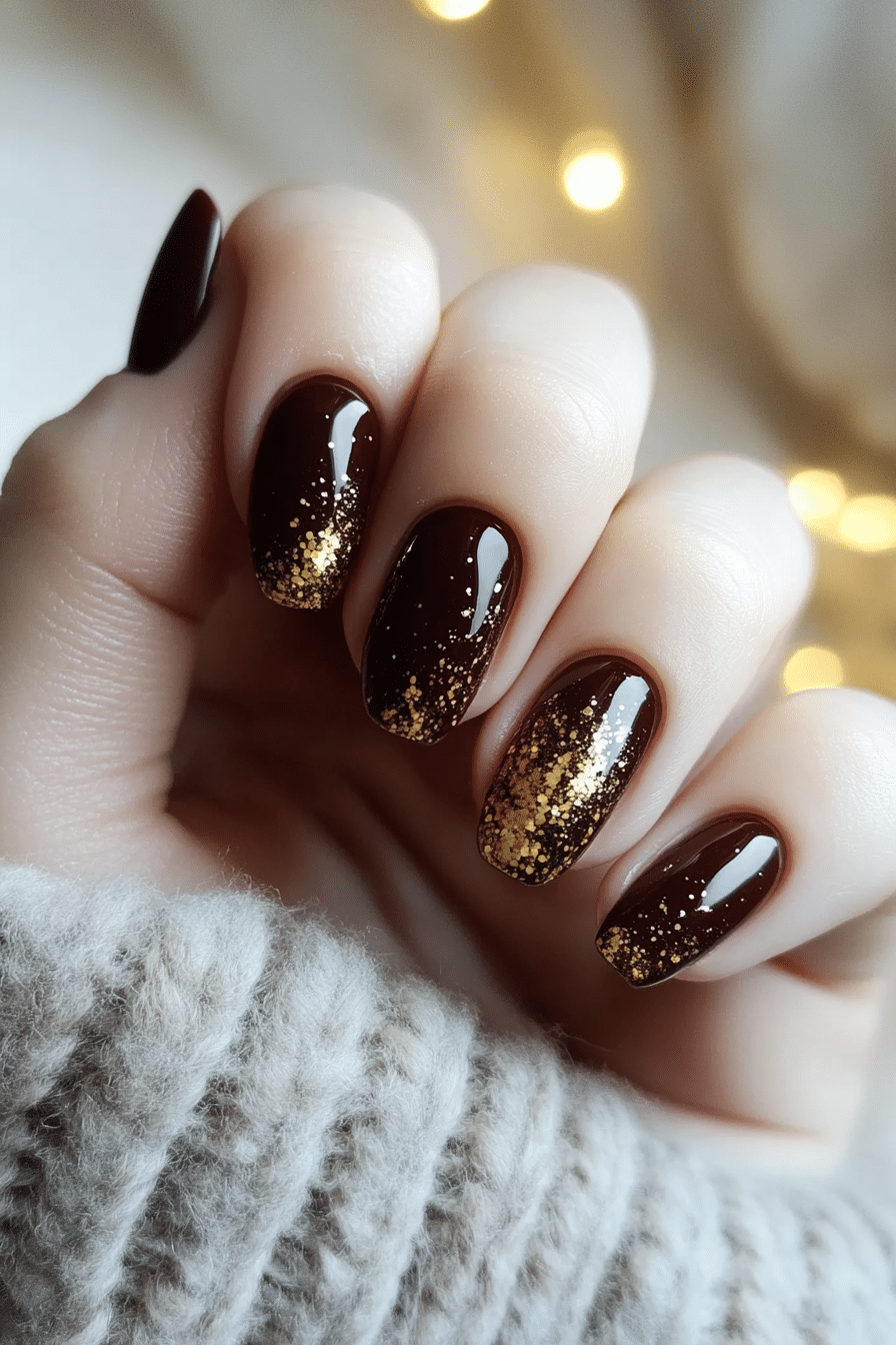 8. Rustic Gold Flecks (Short Thanksgiving Nail Design Ideas) - Short Thanksgiving Nail Design Ideas