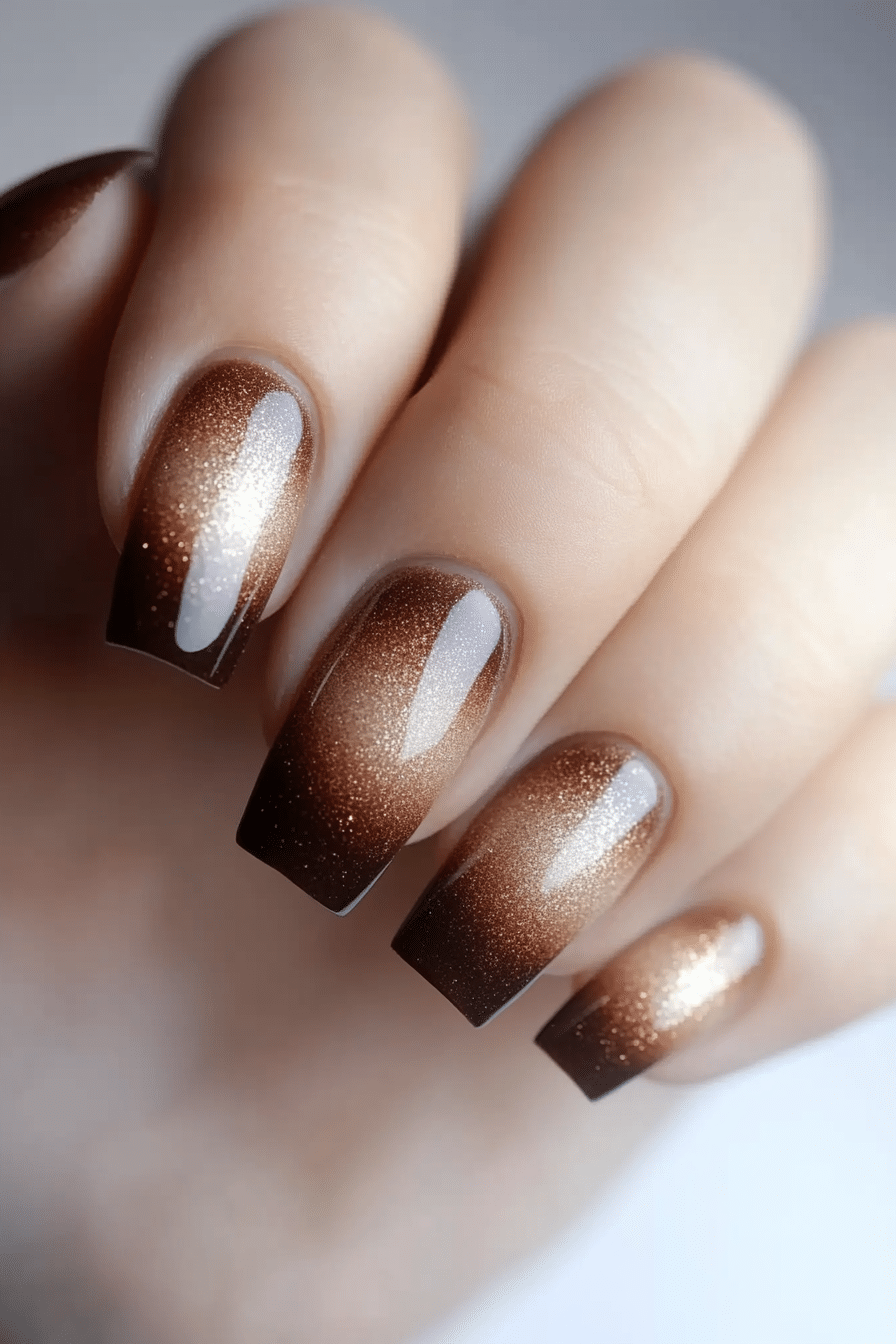 11. Bronze Shimmer Fade (Short Thanksgiving Nail Design Ideas) - Short Thanksgiving Nail Design Ideas