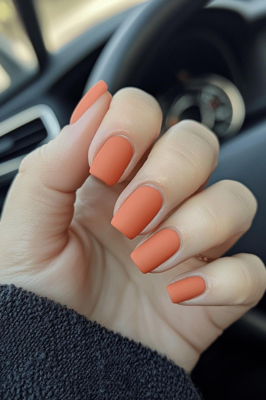 12. Burnt Orange Matte (Short Thanksgiving Nail Design Ideas) - Short Thanksgiving Nail Design Ideas