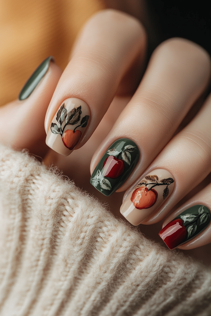 14. Apple Orchard Mix (Short Thanksgiving Nail Design Ideas) - Short Thanksgiving Nail Design Ideas