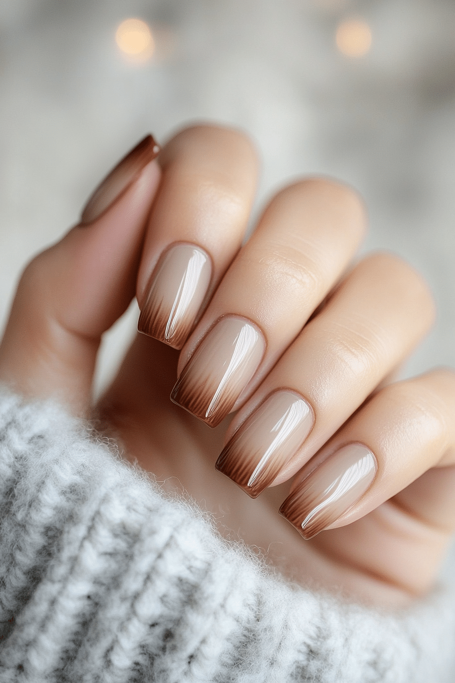 20. Spiced Latte Gradient (Short Thanksgiving Nail Design Ideas) - Short Thanksgiving Nail Design Ideas