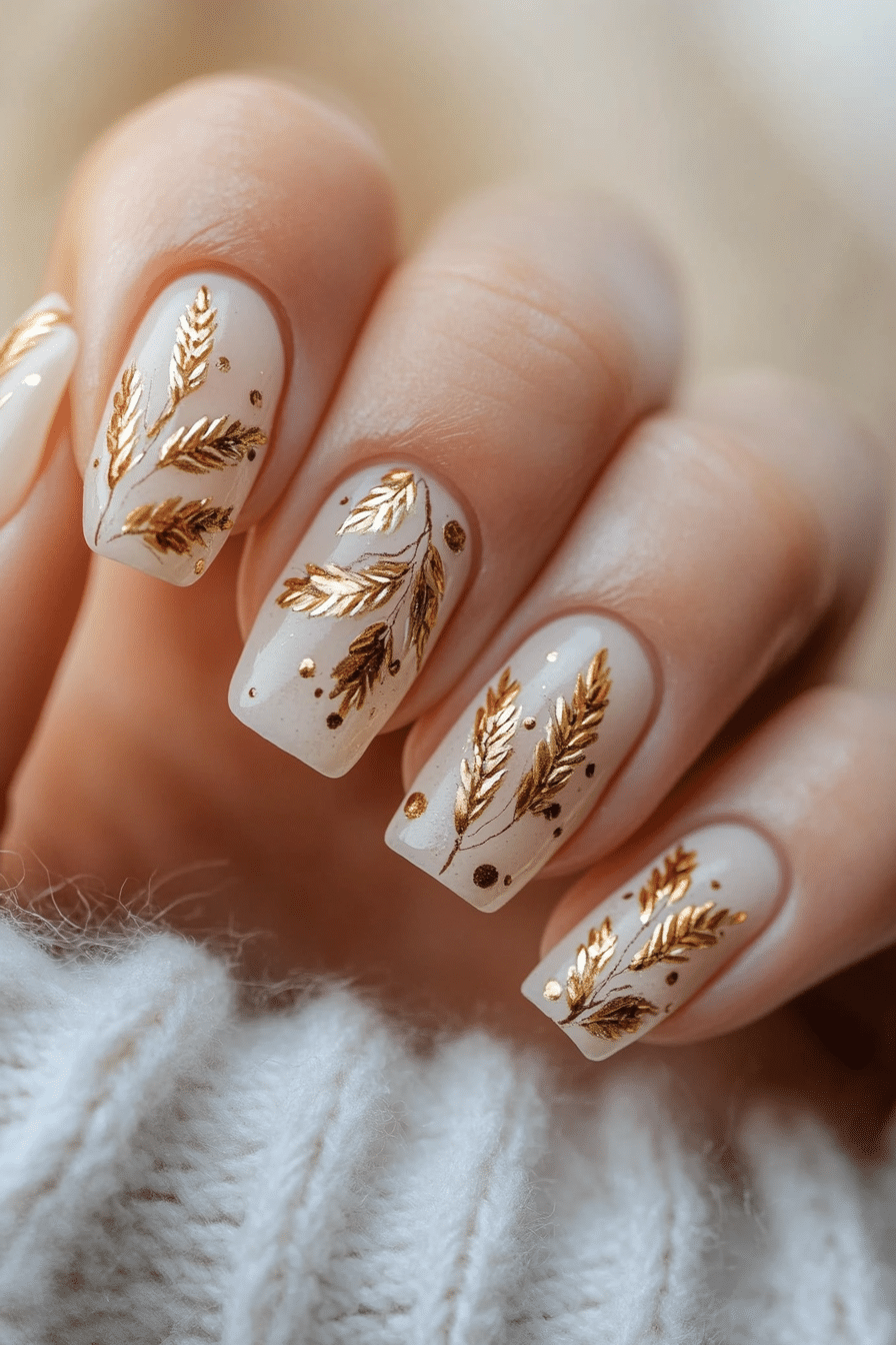21. Golden Wheat Detail (Short Thanksgiving Nail Design Ideas) - Short Thanksgiving Nail Design Ideas