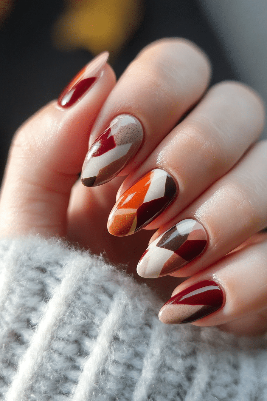 22. Autumn Mosaic (Short Thanksgiving Nail Design Ideas) - Short Thanksgiving Nail Design Ideas