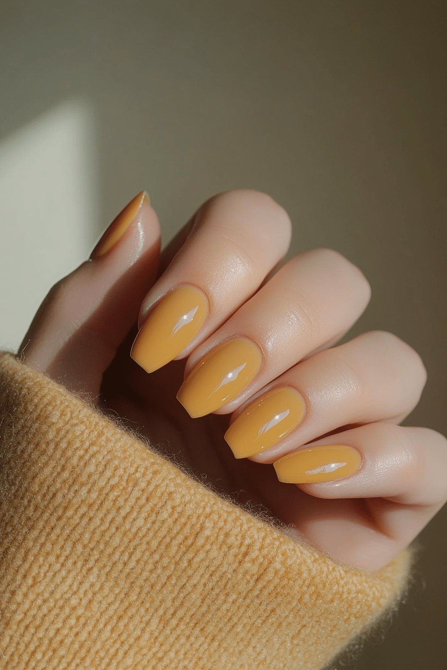 23. Butterscotch Shine (Short Thanksgiving Nail Design Ideas) - Short Thanksgiving Nail Design Ideas