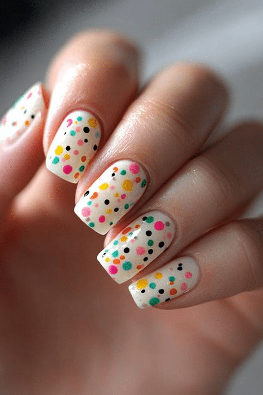 2. Confetti Dots on Light Beige (Cute Nail Design Ideas For Short Nails) - Cute Nail Design Ideas For Short Nails