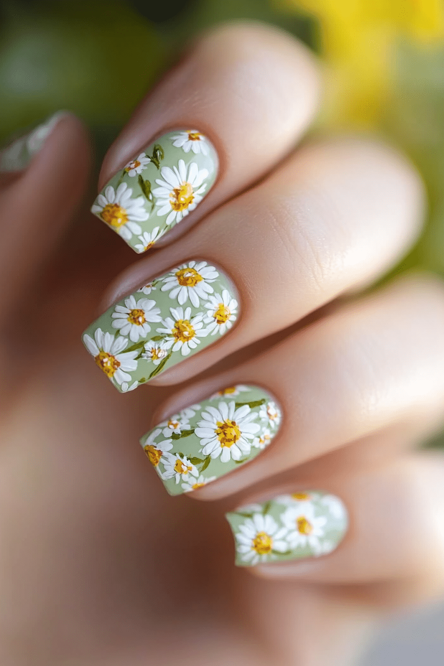 4. Daisy Meadow Micro Florals (Cute Nail Design Ideas For Short Nails) - Cute Nail Design Ideas For Short Nails