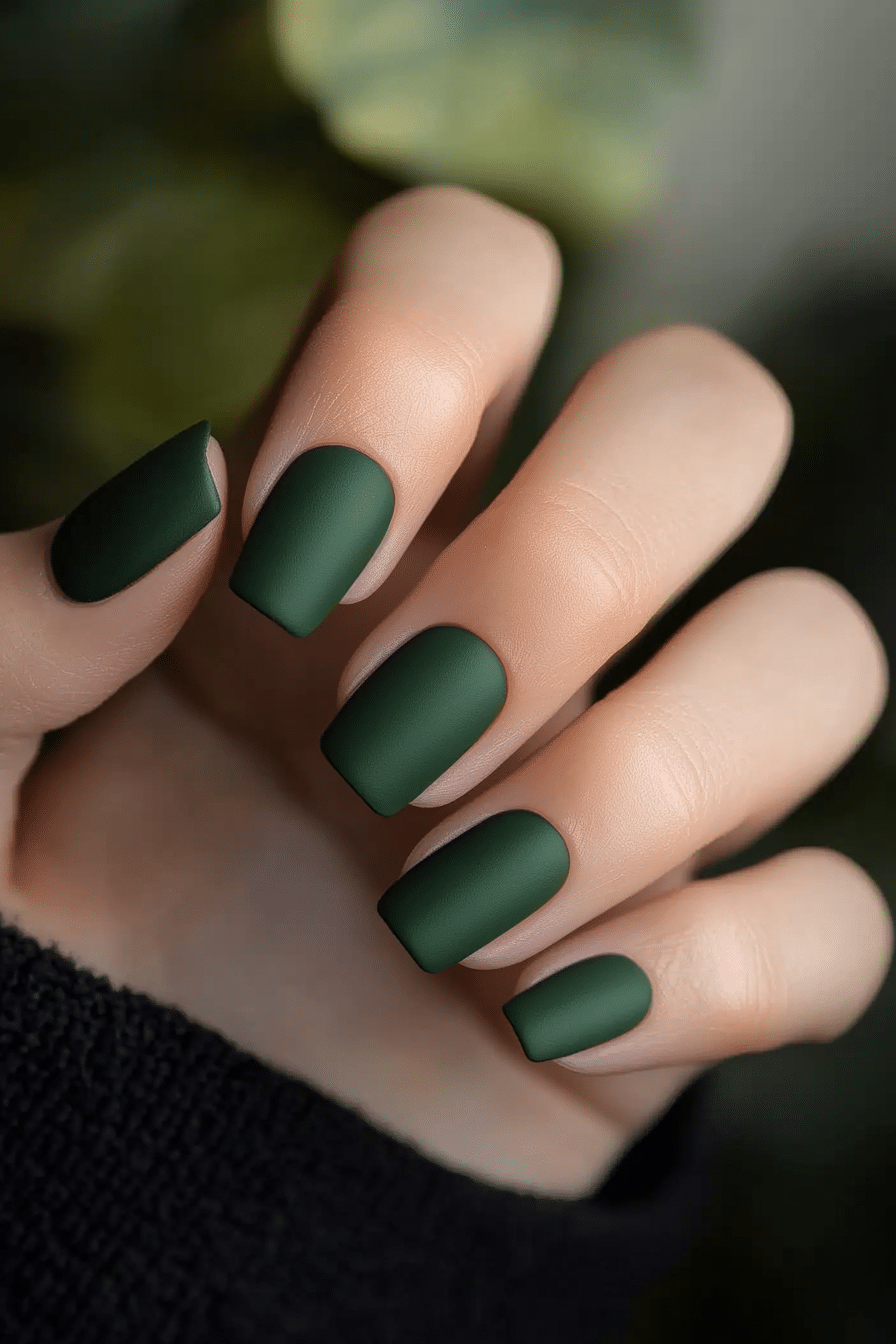 7. Matte Forest Green Minimalism (Cute Nail Design Ideas For Short Nails) - Cute Nail Design Ideas For Short Nails