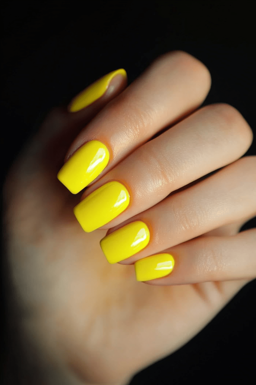 14. Shiny Lemon Yellow Pop (Cute Nail Design Ideas For Short Nails) - Cute Nail Design Ideas For Short Nails
