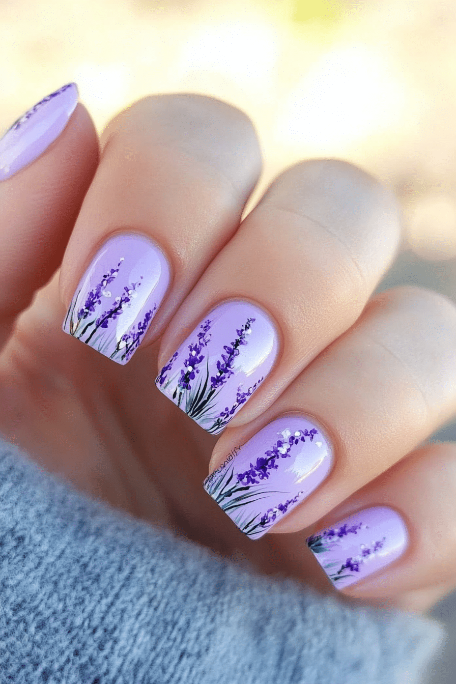 18. Lavender Fields Watercolor Wash (Cute Nail Design Ideas For Short Nails) - Cute Nail Design Ideas For Short Nails