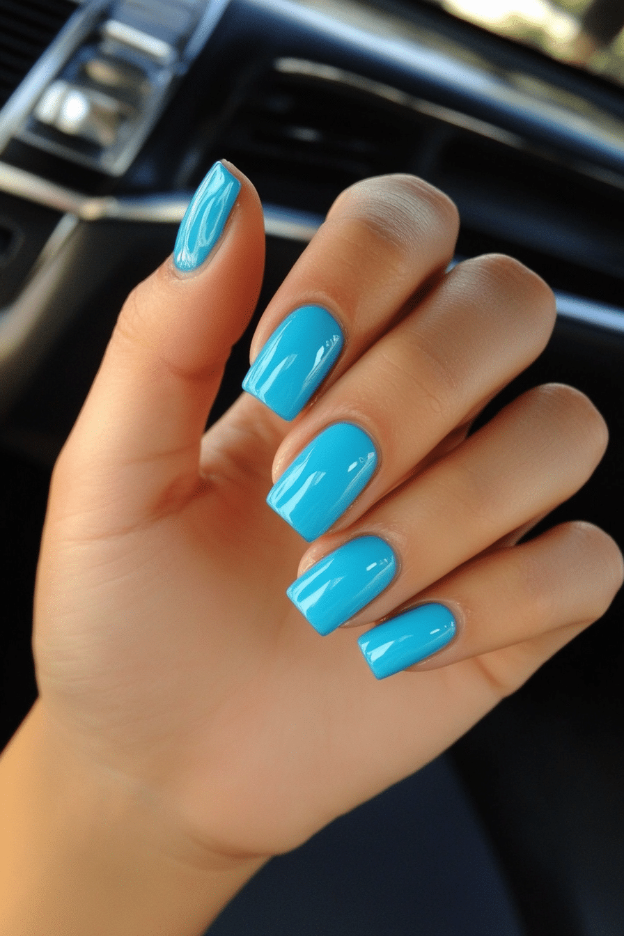 19. Bold Blue Solids (Cute Nail Design Ideas For Short Nails) - Cute Nail Design Ideas For Short Nails
