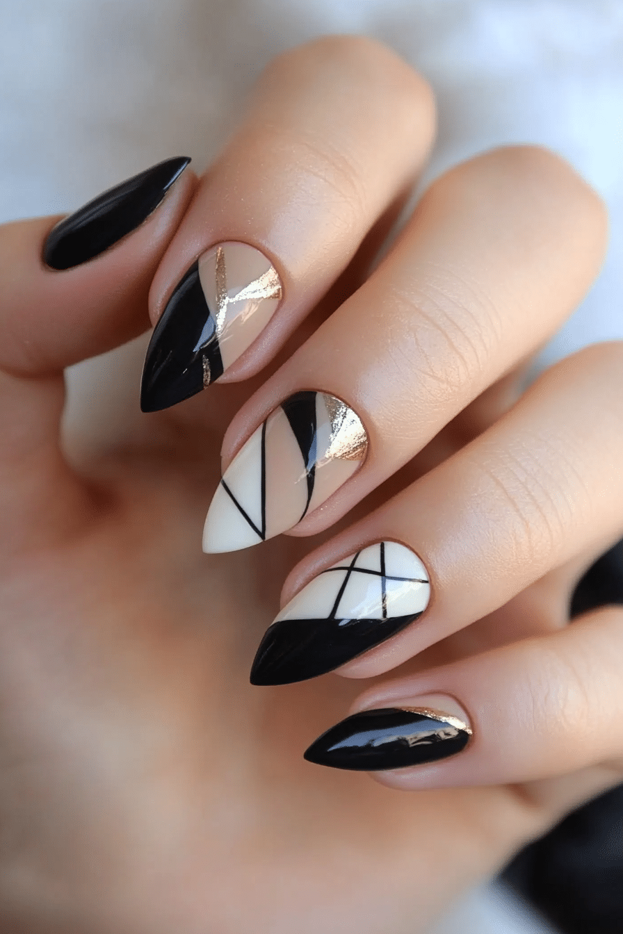 20. Tiny Geometric Shapes on Taupe (Cute Nail Design Ideas For Short Nails) - Cute Nail Design Ideas For Short Nails