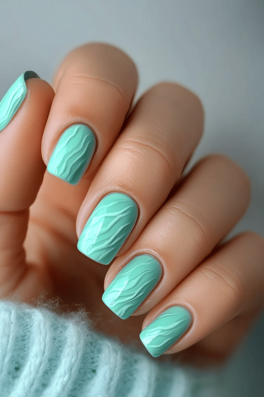 23. Soft Aqua Waves (Cute Nail Design Ideas For Short Nails) - Cute Nail Design Ideas For Short Nails