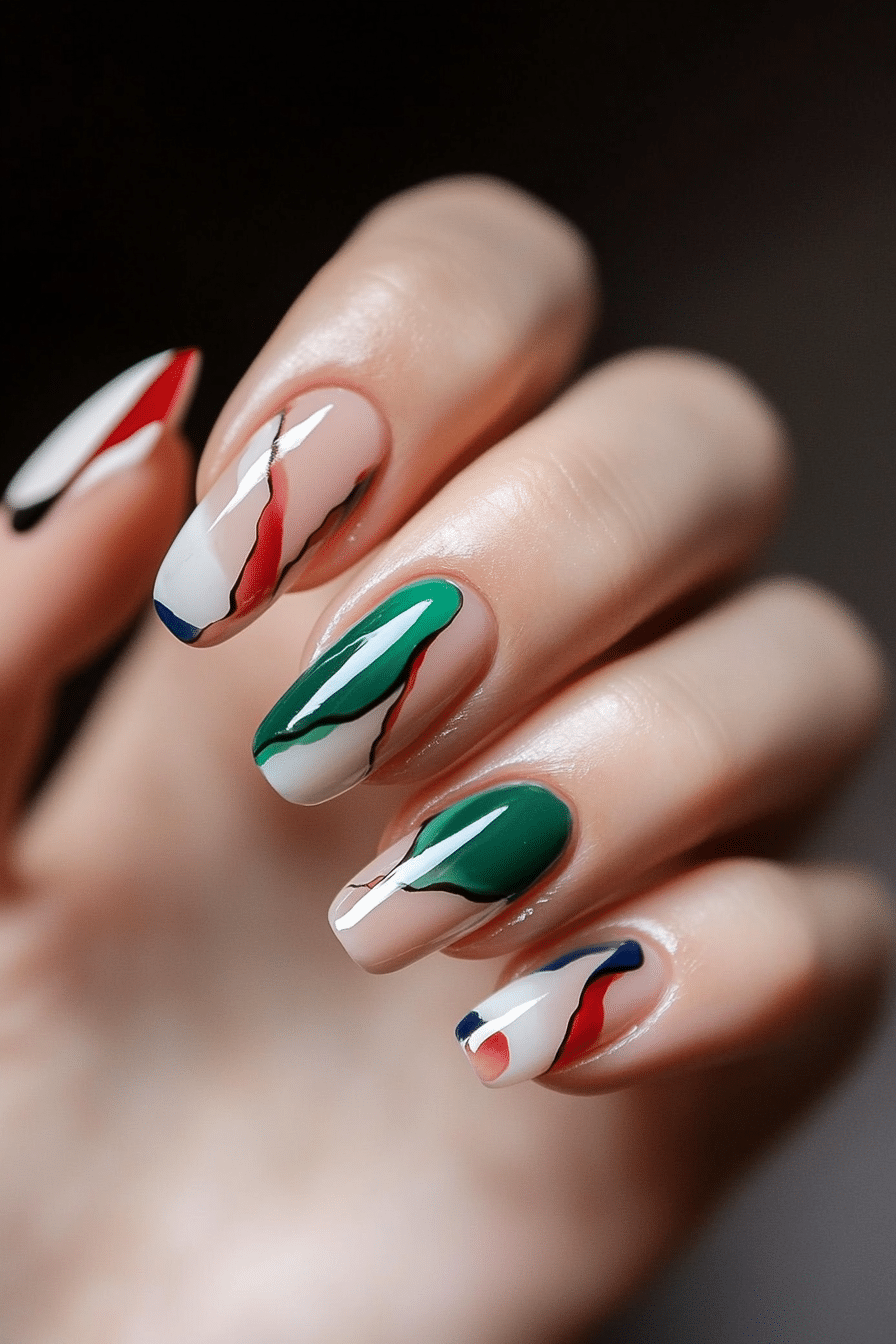 25. Abstract Brushstrokes in Jewel Tones (Cute Nail Design Ideas For Short Nails) - Cute Nail Design Ideas For Short Nails