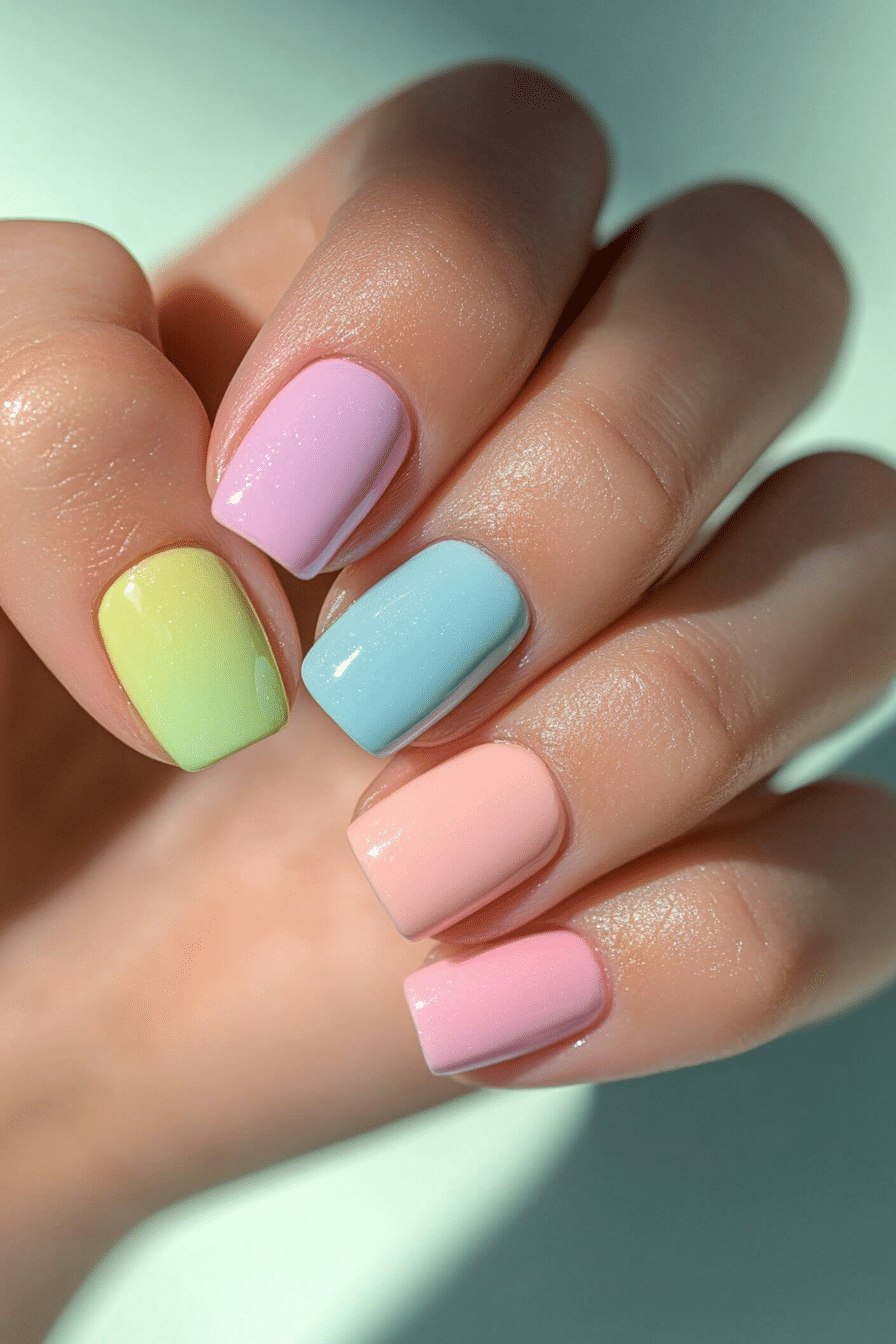 26. Pastel Rainbow Skittles Set (Cute Nail Design Ideas For Short Nails) - Cute Nail Design Ideas For Short Nails