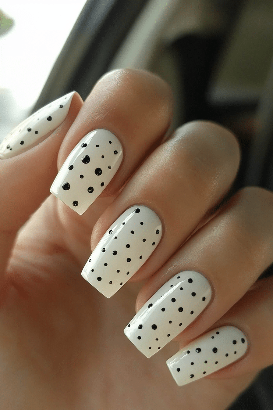 6. Monochrome Dot Accent (Milky Nail Design Ideas) - Milky Nail Design Ideas