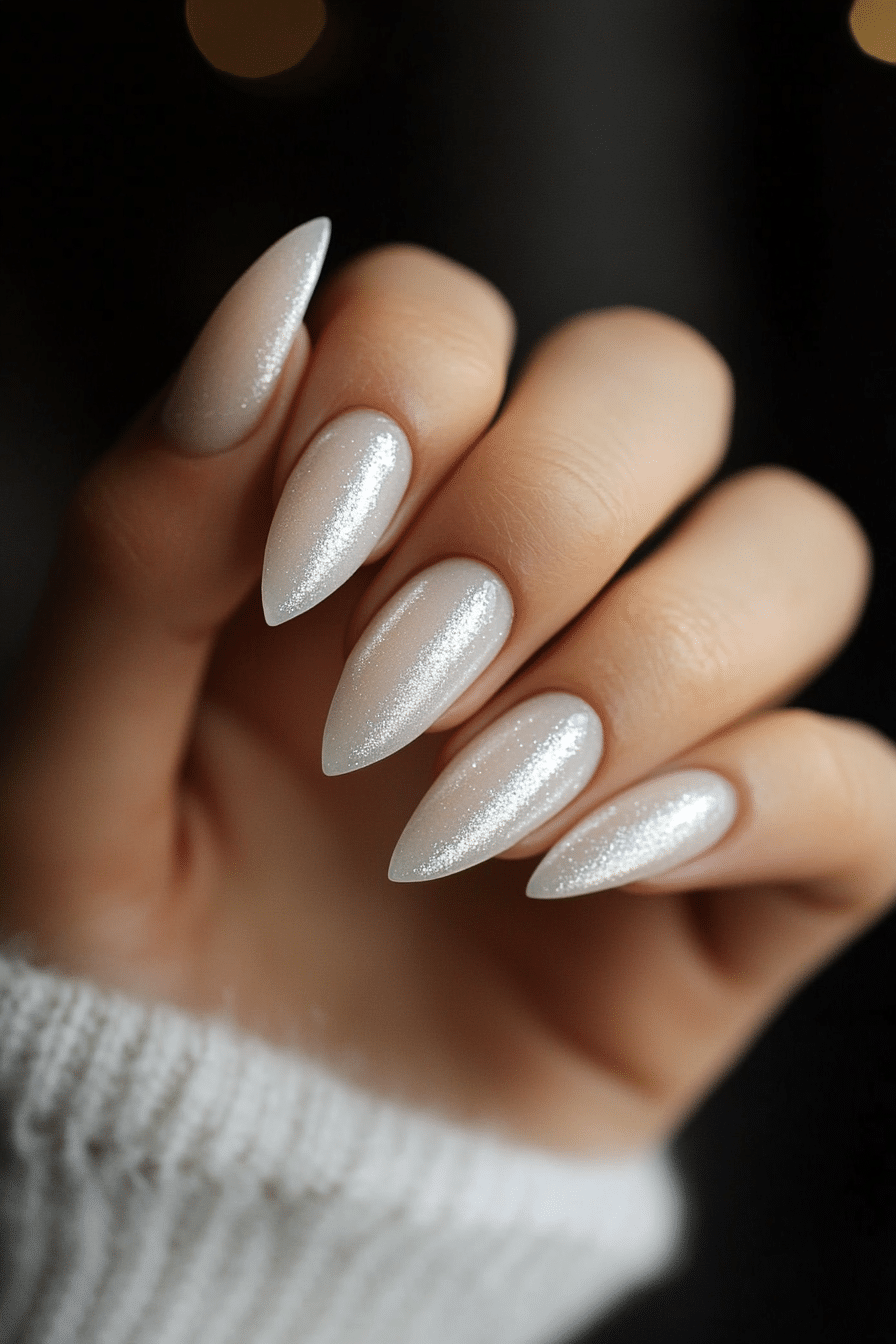 11. Silver Dust Glow (Milky Nail Design Ideas) - Milky Nail Design Ideas