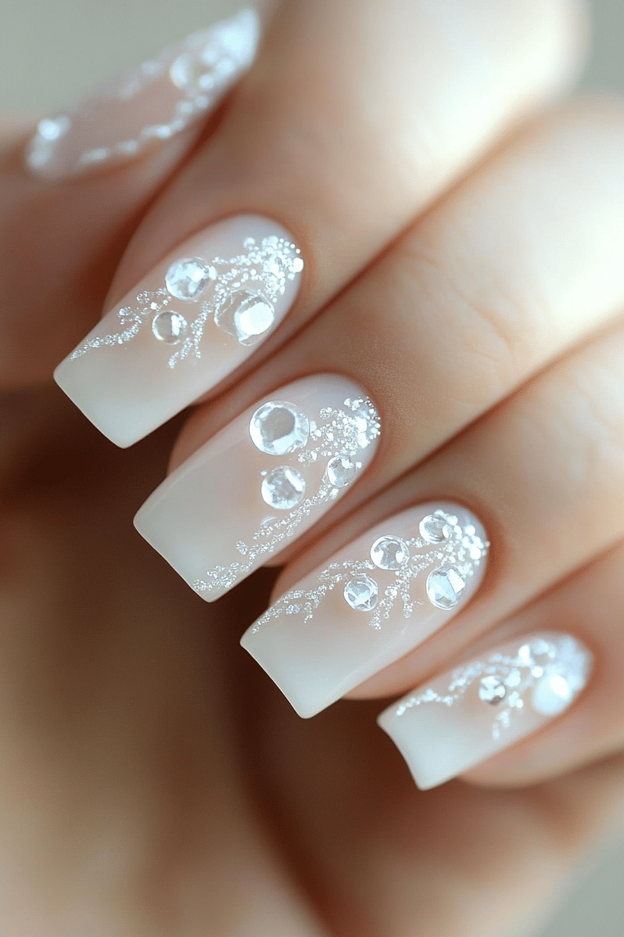 17. Crystal Dewdrops (Milky Nail Design Ideas) - Milky Nail Design Ideas