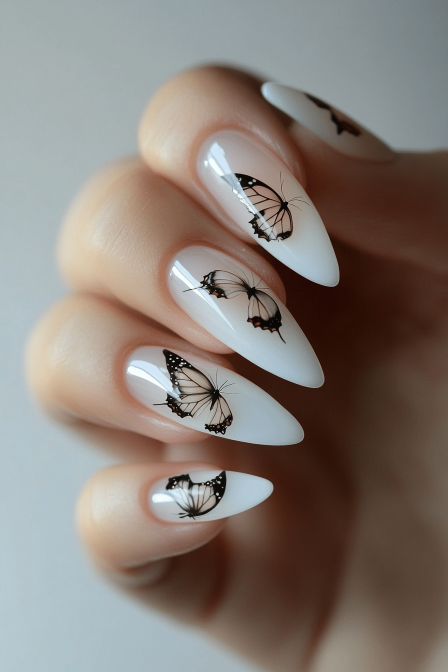 20. Butterfly Wing Touch (Milky Nail Design Ideas) - Milky Nail Design Ideas