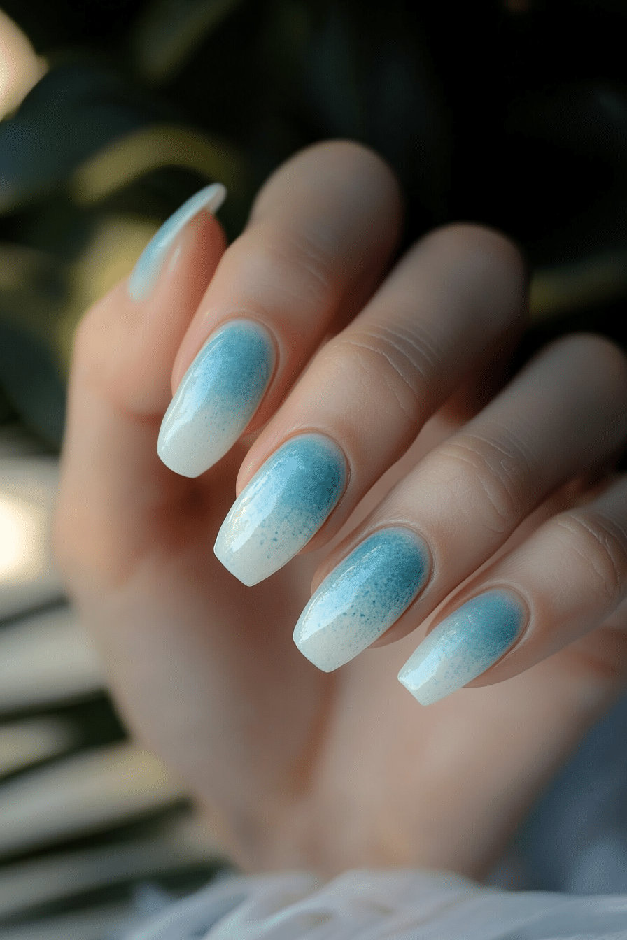 21. Dusty Blue Wash (Milky Nail Design Ideas) - Milky Nail Design Ideas