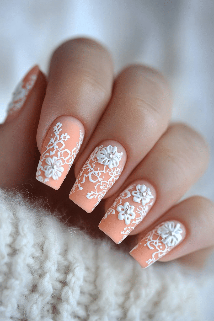 9. Floral Lace Touch (Easter Nail Design Ideas) - Easter Nail Design Ideas
