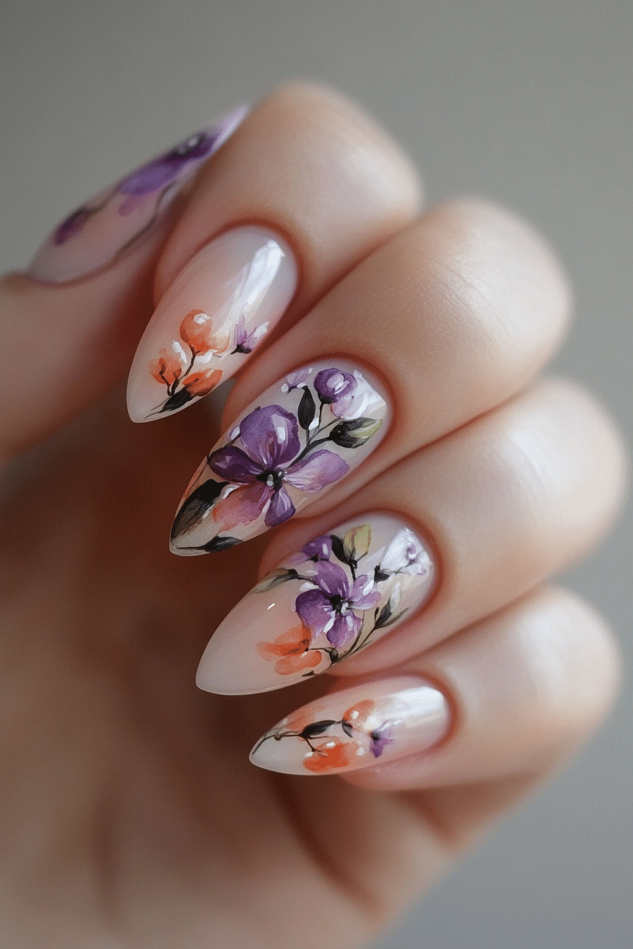 14. Watercolor Blossoms (Easter Nail Design Ideas) - Easter Nail Design Ideas