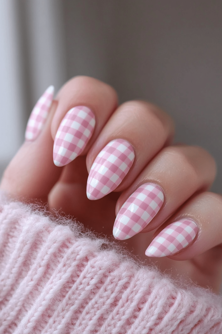 16. Gingham Picnic (Easter Nail Design Ideas) - Easter Nail Design Ideas