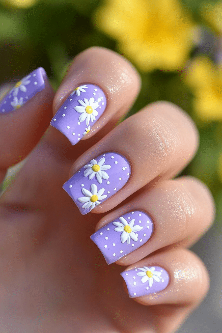 19. Lavender Polka Bloom (Easter Nail Design Ideas) - Easter Nail Design Ideas