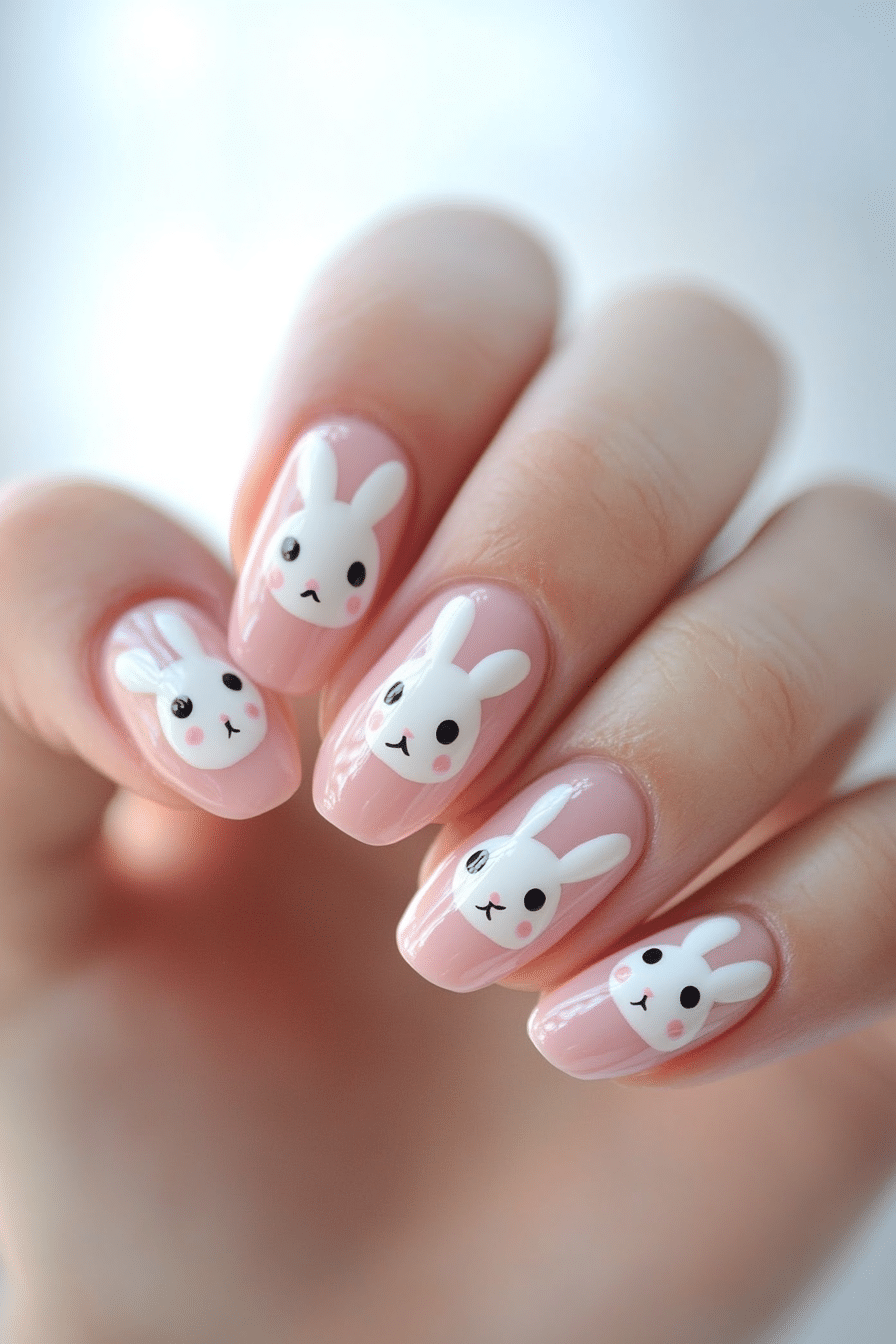 22. Whimsical Bunny Faces (Easter Nail Design Ideas) - Easter Nail Design Ideas