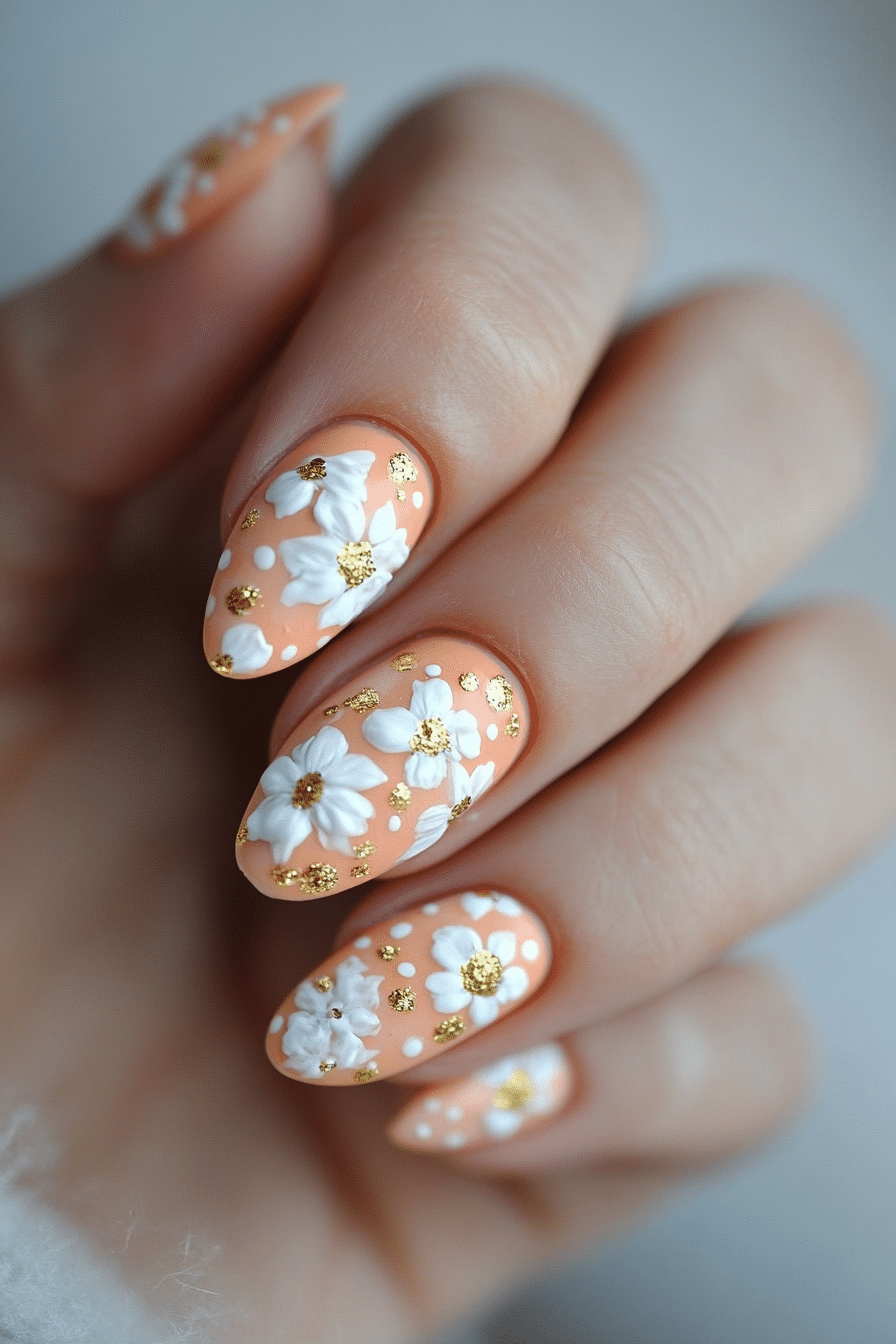 23. Soft Coral Bloom (Easter Nail Design Ideas) - Easter Nail Design Ideas