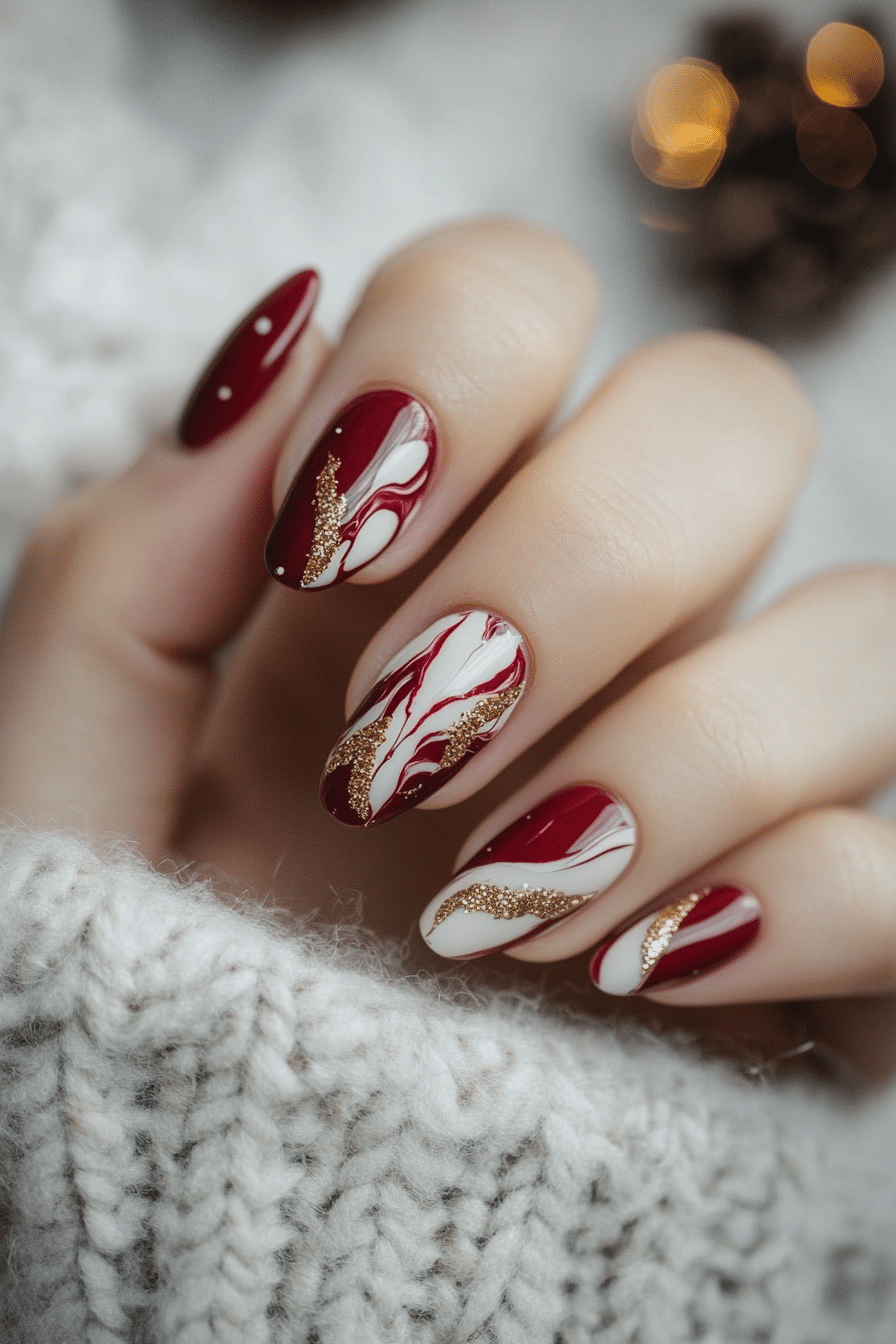4. Mulled Wine Marble (Winter Birthday Nail Design Ideas) - Winter Birthday Nail Design Ideas