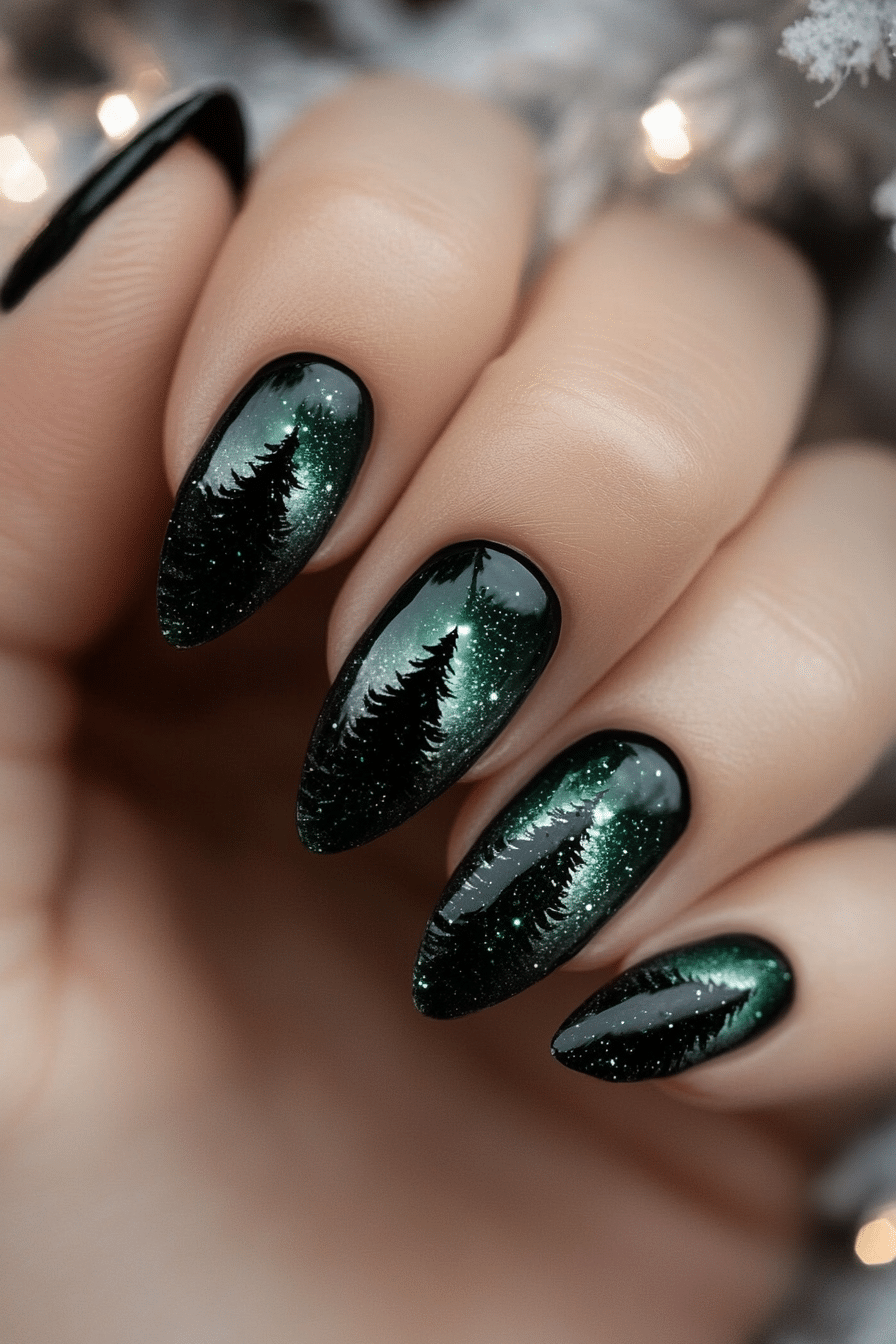10. Evergreen Holographic (Winter Birthday Nail Design Ideas) - Winter Birthday Nail Design Ideas