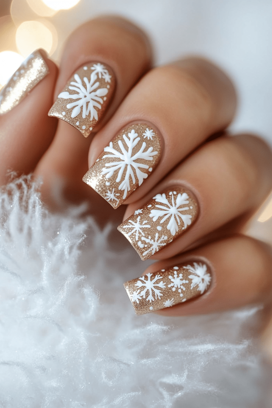 13. Champagne Flurries (Winter Birthday Nail Design Ideas) - Winter Birthday Nail Design Ideas