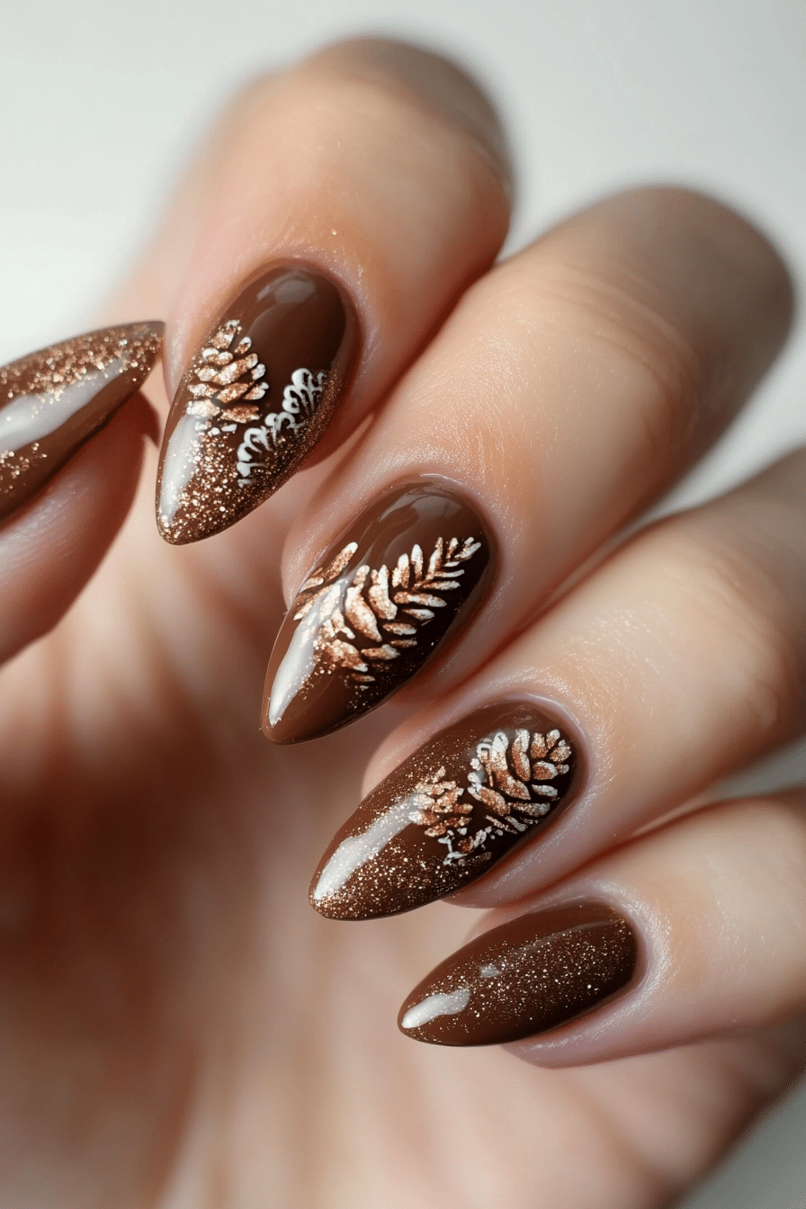 19. Pinecone Elegance (Winter Birthday Nail Design Ideas) - Winter Birthday Nail Design Ideas
