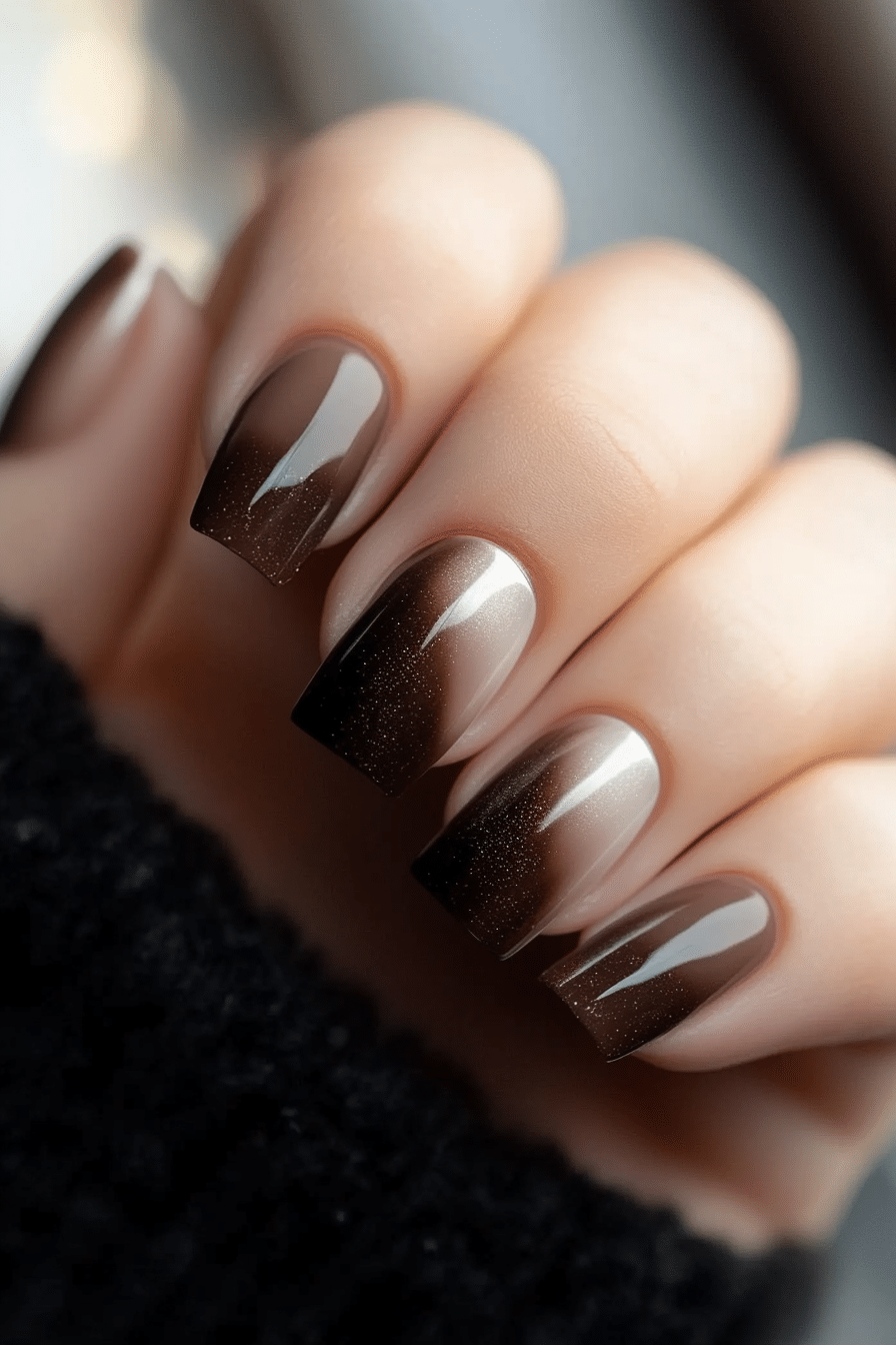 24. Iced Mocha Fade (Winter Birthday Nail Design Ideas) - Winter Birthday Nail Design Ideas