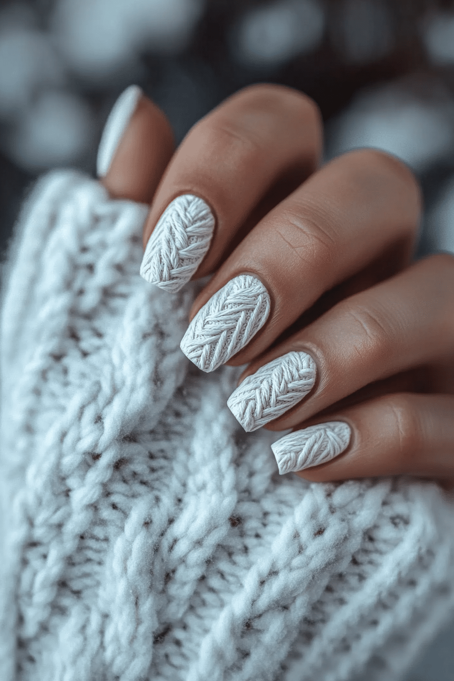 2. Frosted Knit Pattern (White Winter Nail Design Ideas) - White Winter Nail Design Ideas